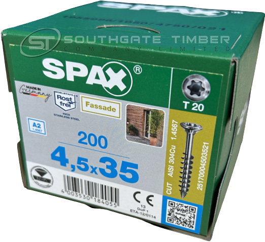 Spax Stainless 4.5 x 35mm x 200 box facade screw