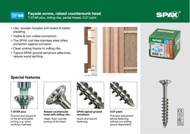 Spax Stainless 4.5 x 35mm x 200 box facade screw